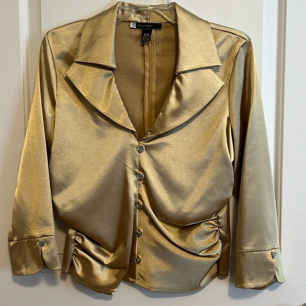 Gold Satin feel dressy blouse, NWOT